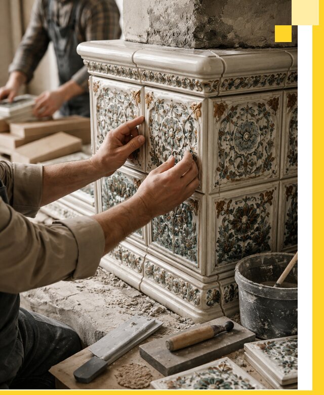 Изразцовые камины под ключ в Братске: проект и монтаж