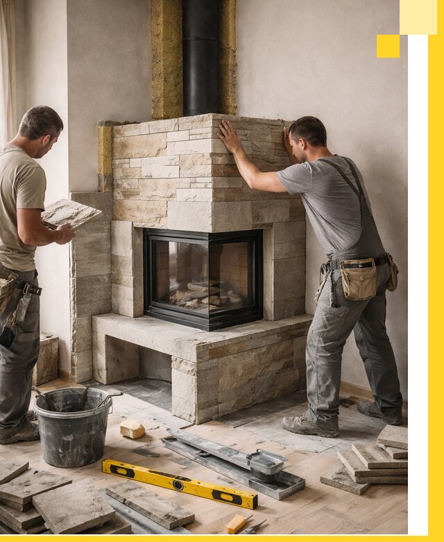 Угловые камины под ключ проект, монтаж и отделка в Братске