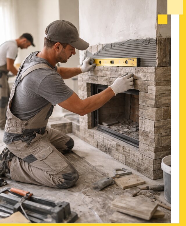 Облицовка каминов в Братске, монтаж и отделка натуральным камнем