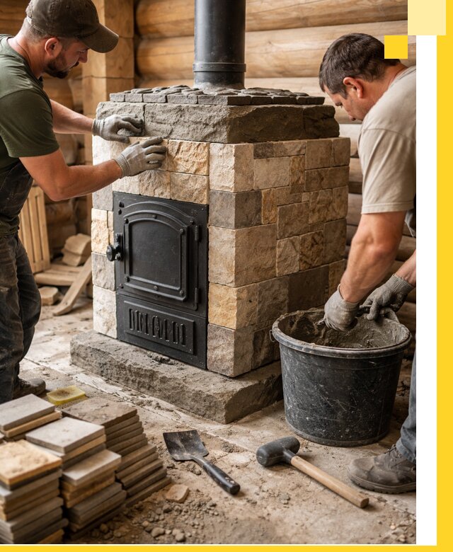 Облицовка банной печи под ключ в Братске: камень и плитка