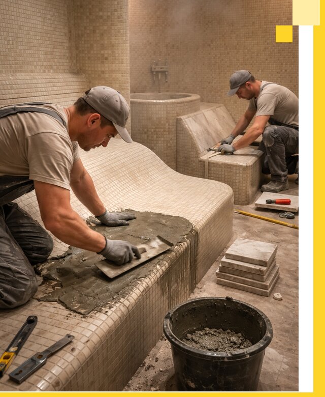 Лежаки для хамама под ключ в Братске, проект и монтаж