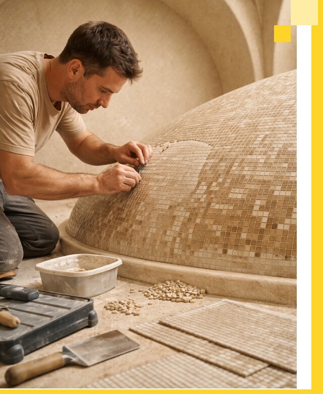 Профессиональная укладка мозаики для хамама под ключ в Братске